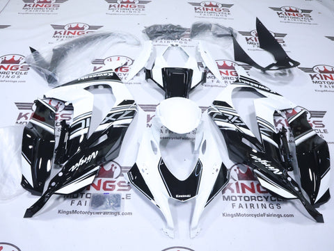 Kawasaki Ninja ZX10R Fairings (2016-2020) White, Black, Silver Stripe at KingsMotorcycleFairings.com