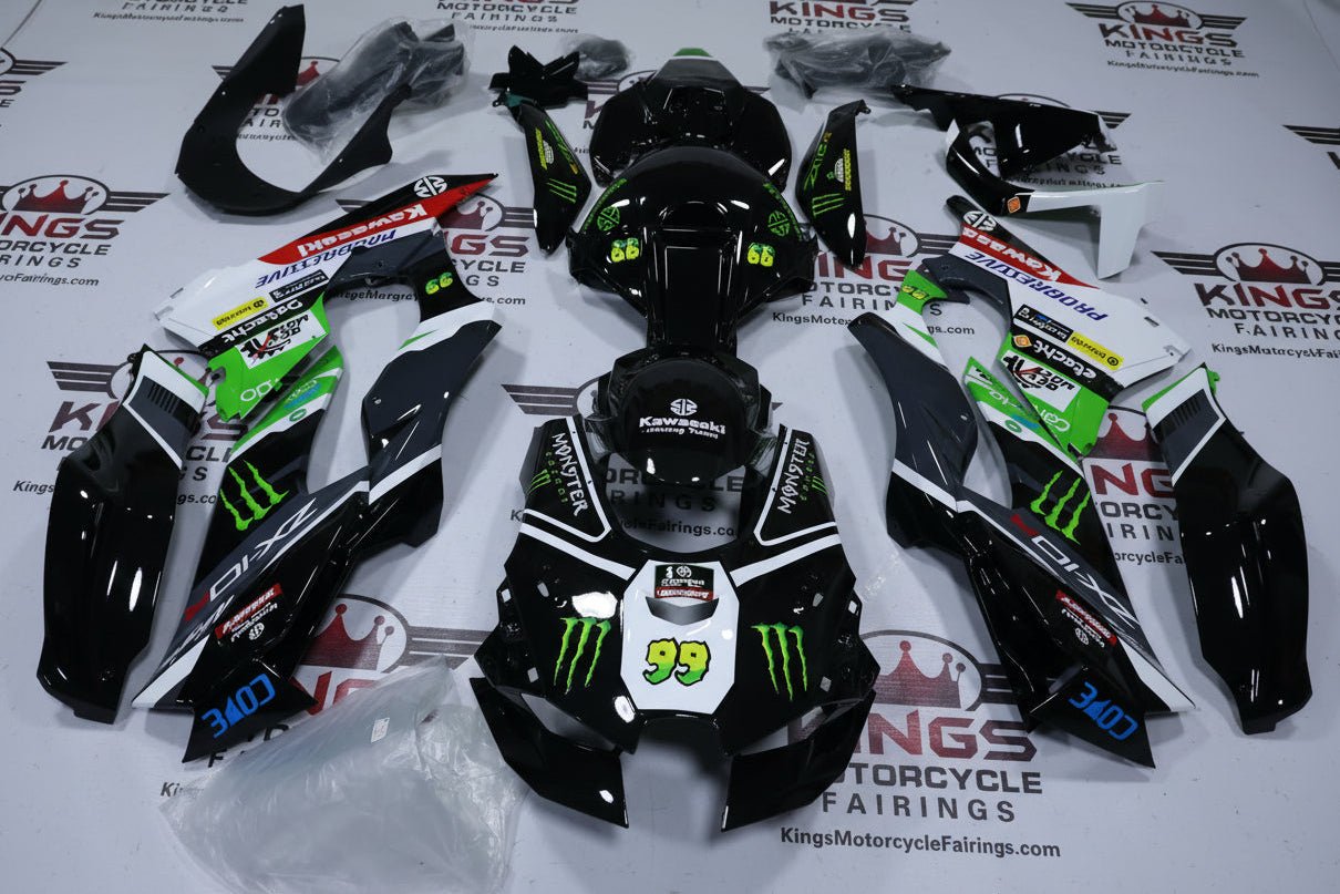 Kawasaki Ninja ZX10R Fairings (2021-2025) Black, Green Monster at KingsMotorcycleFairings.com