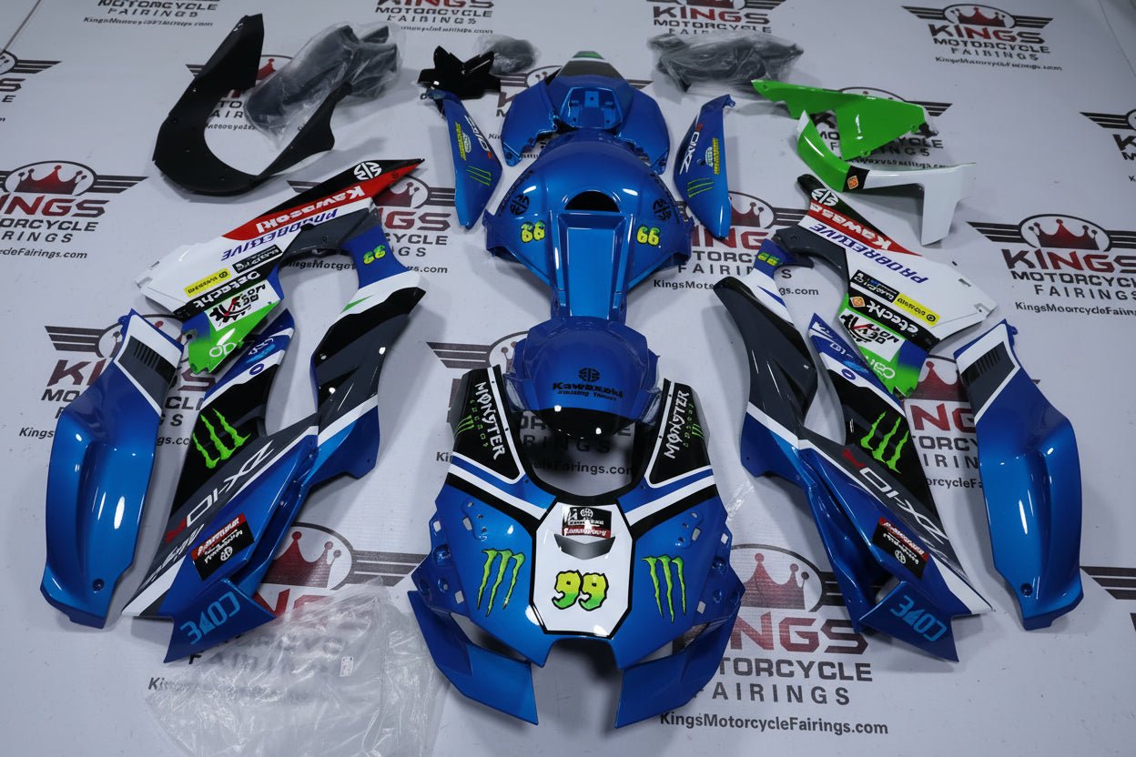 Kawasaki Ninja ZX10R Fairings (2021-2025) Blue, Black, Monster at KingsMotorcycleFairings.com