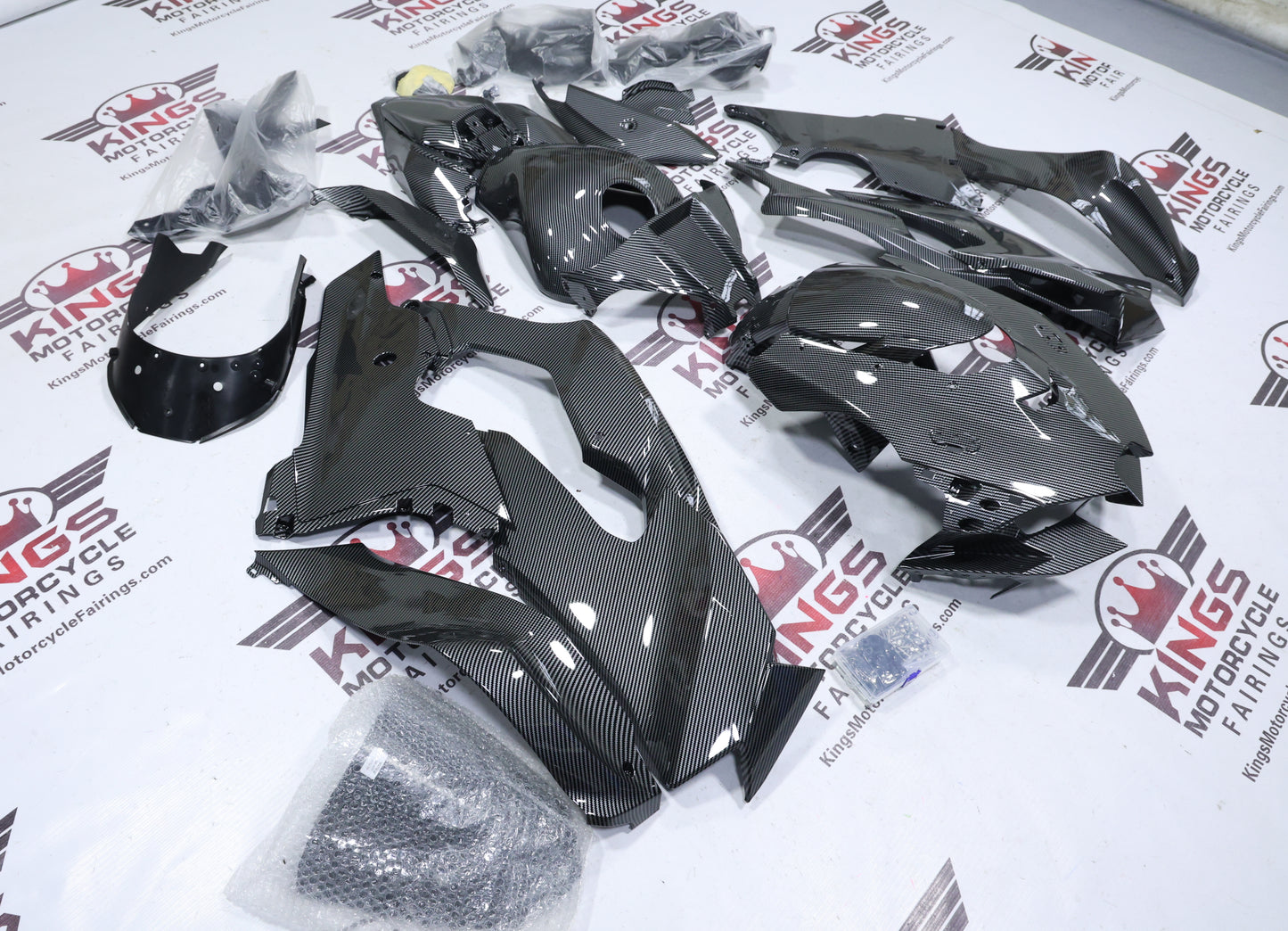Kawasaki Ninja ZX10R Fairings (2021-2025) Faux Carbon Fiber Design at KingsMotorcycleFairings.com