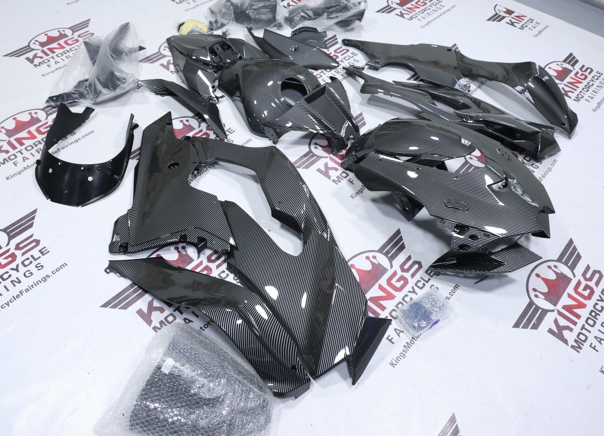 Kawasaki Ninja ZX10R Fairing Set (2021-2025) Faux Carbon Fiber Design at KingsMotorcycleFairings.com