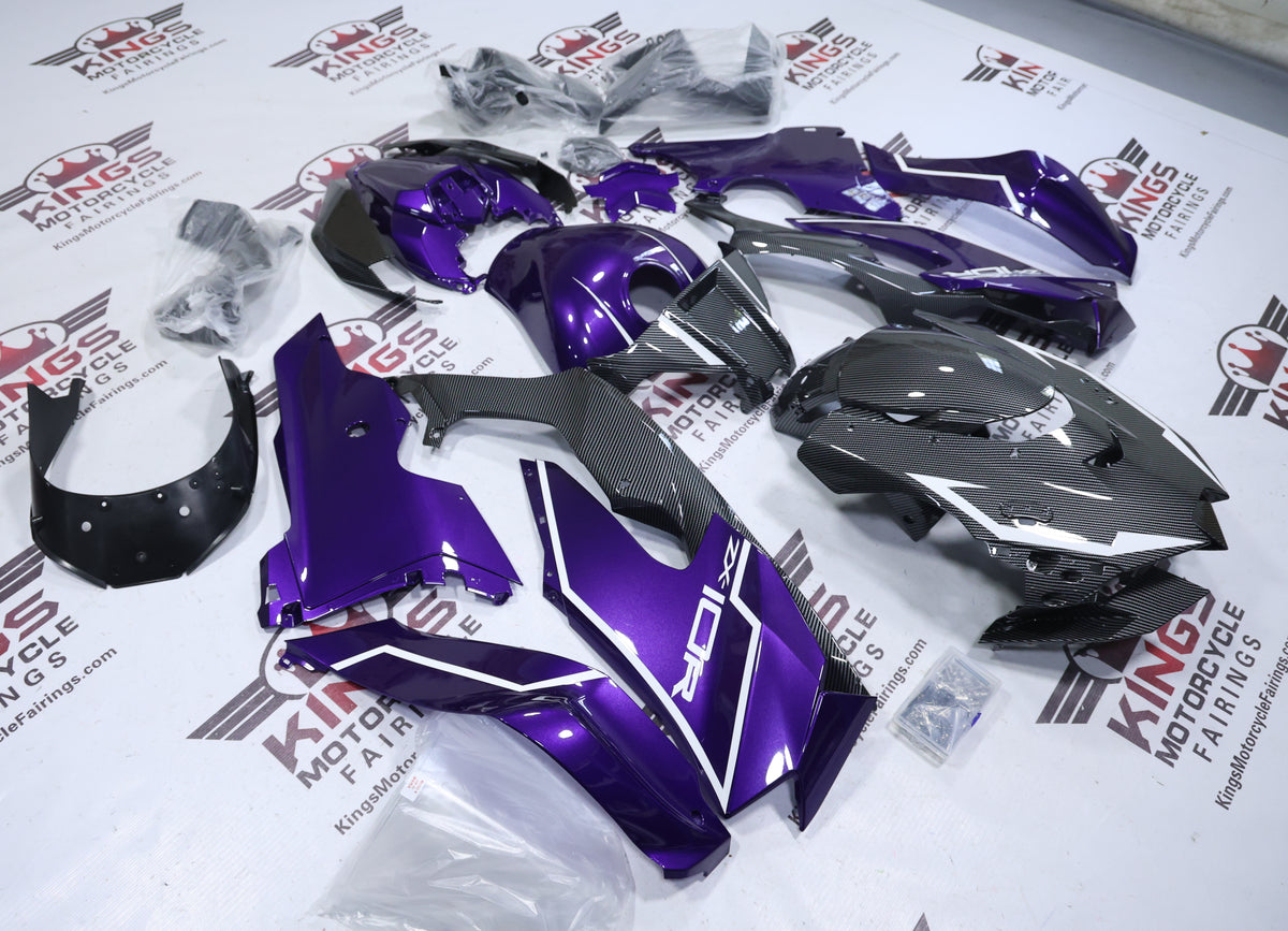 Kawasaki Ninja ZX10R Fairings (2021-2025) Faux Carbon Fiber, Purple, White at KingsMotorcycleFairings.com