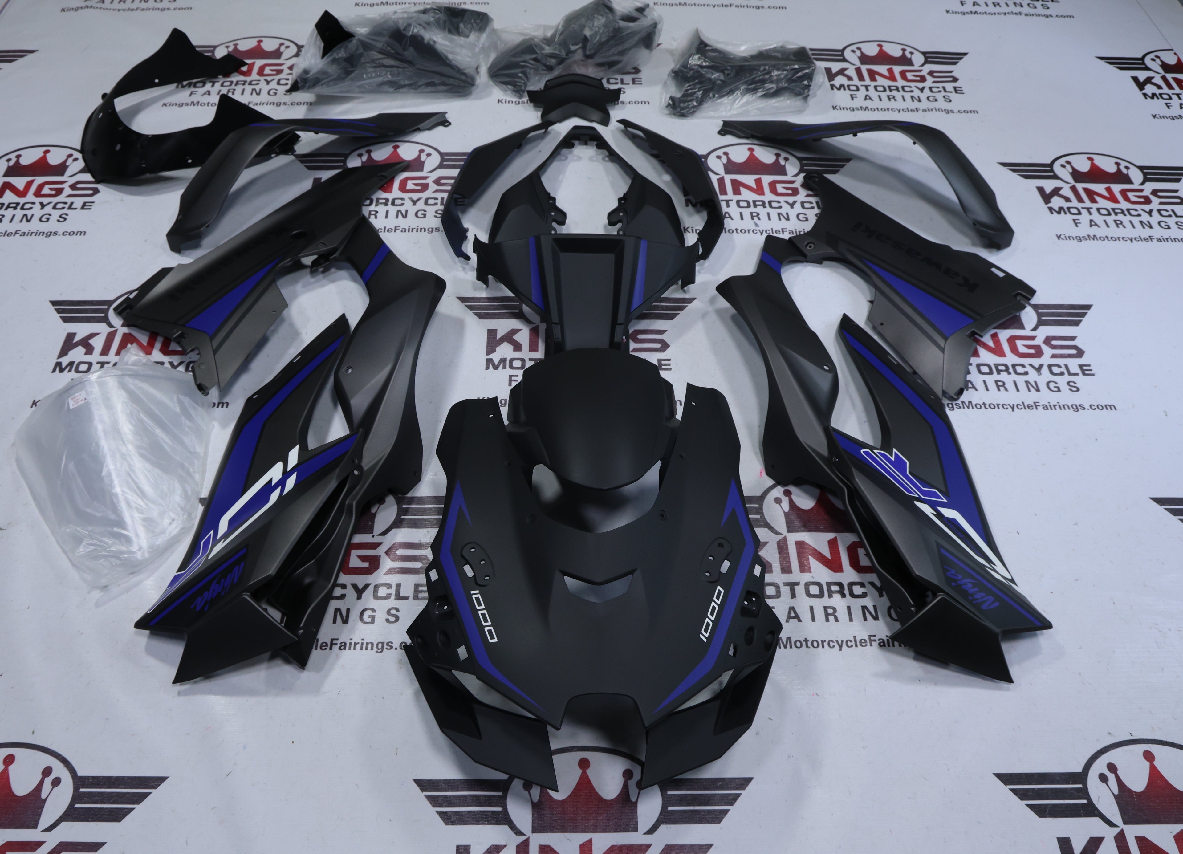 Kawasaki Ninja ZX10R Fairings (2021-2025) Matte Black, Gray, Blue, White at KingsMotorcycleFairings.com