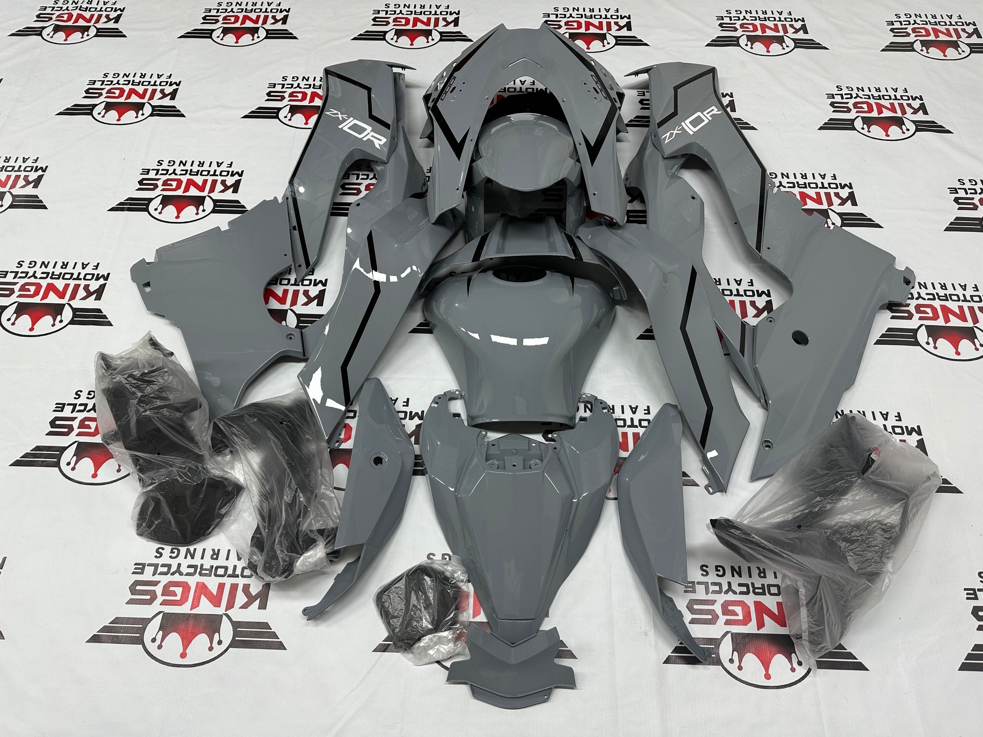Kawasaki Ninja ZX10R Fairings (2021-2025) Nardo Gray, Black, White from KingsMotorcycleFairings.com