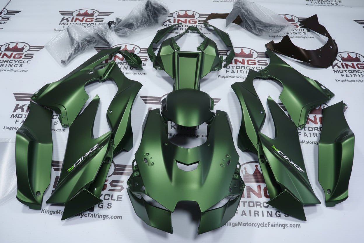 Kawasaki Ninja ZX10RR Fairings (2021-2025) Matte Green, White from KingsMotorcycleFairings.com
