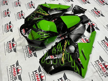 Kawasaki Ninja ZX12R Fairings (2000-2001) Black, Green Fire Flames from KingsMotorcycleFaierings.com