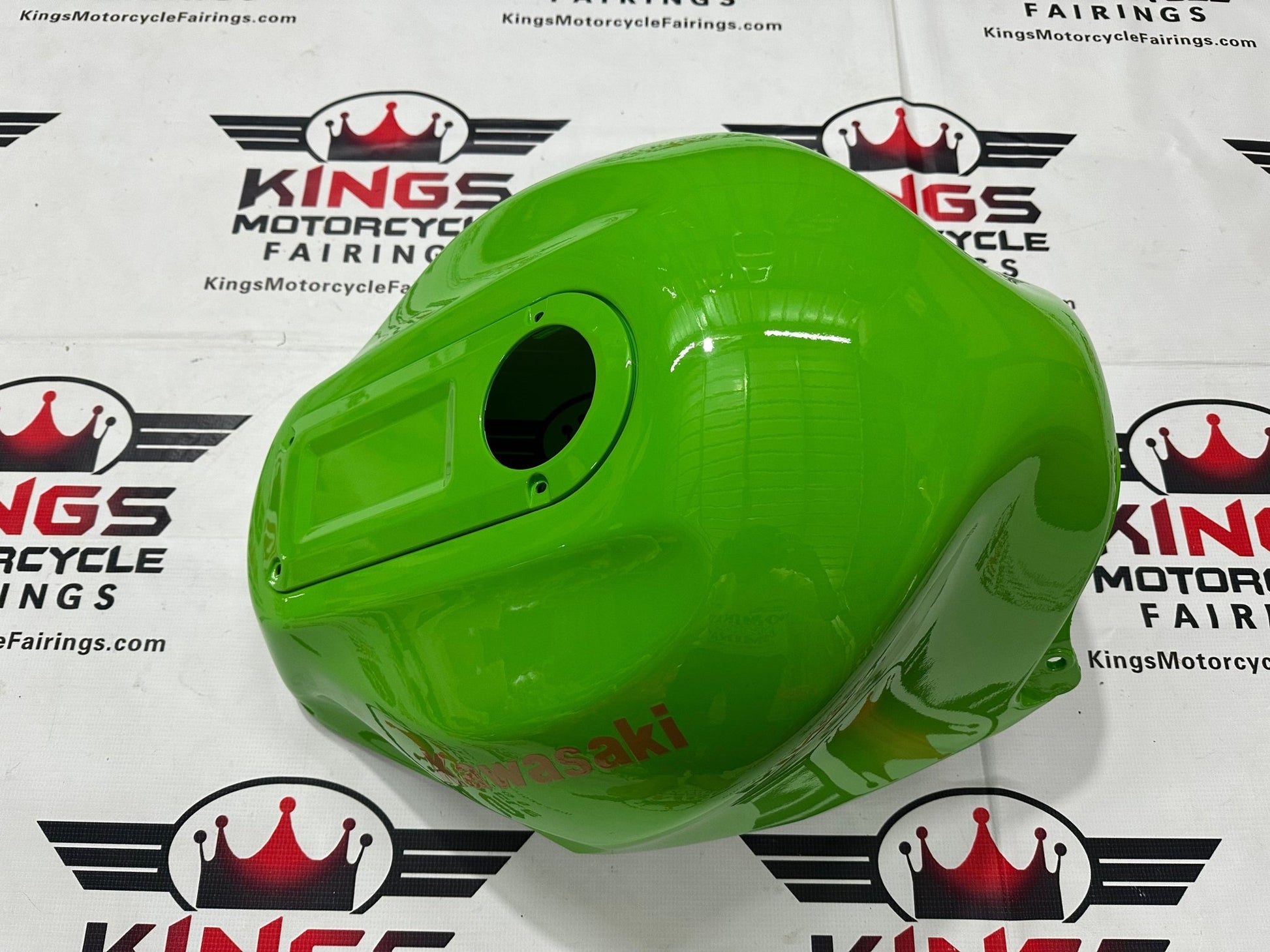 Kawasaki Ninja ZX12R Tank Cover Fairing (2000-2001) Black, Green Fire Flames at KingsMotorcycleFaierings.com