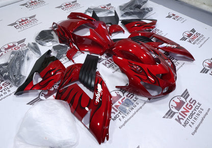Kawasaki Ninja ZX14R Fairing Set (2006-2011) Candy Red, Black Flames at KingsMotorcycleFairings.com
