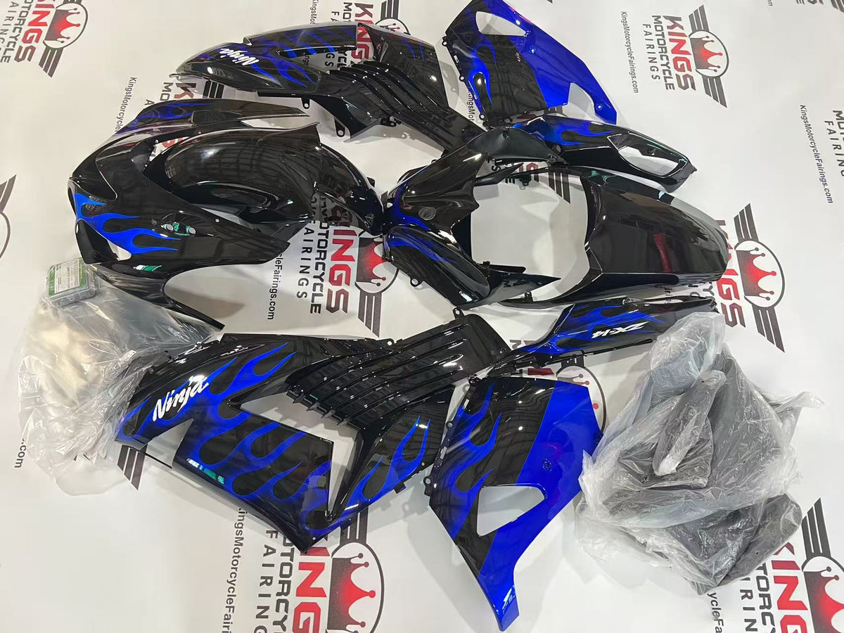 Kawasaki Ninja ZX14R Fairings (2006-2011) Black, Blue Fire from KingsMotorcycleFairings.com