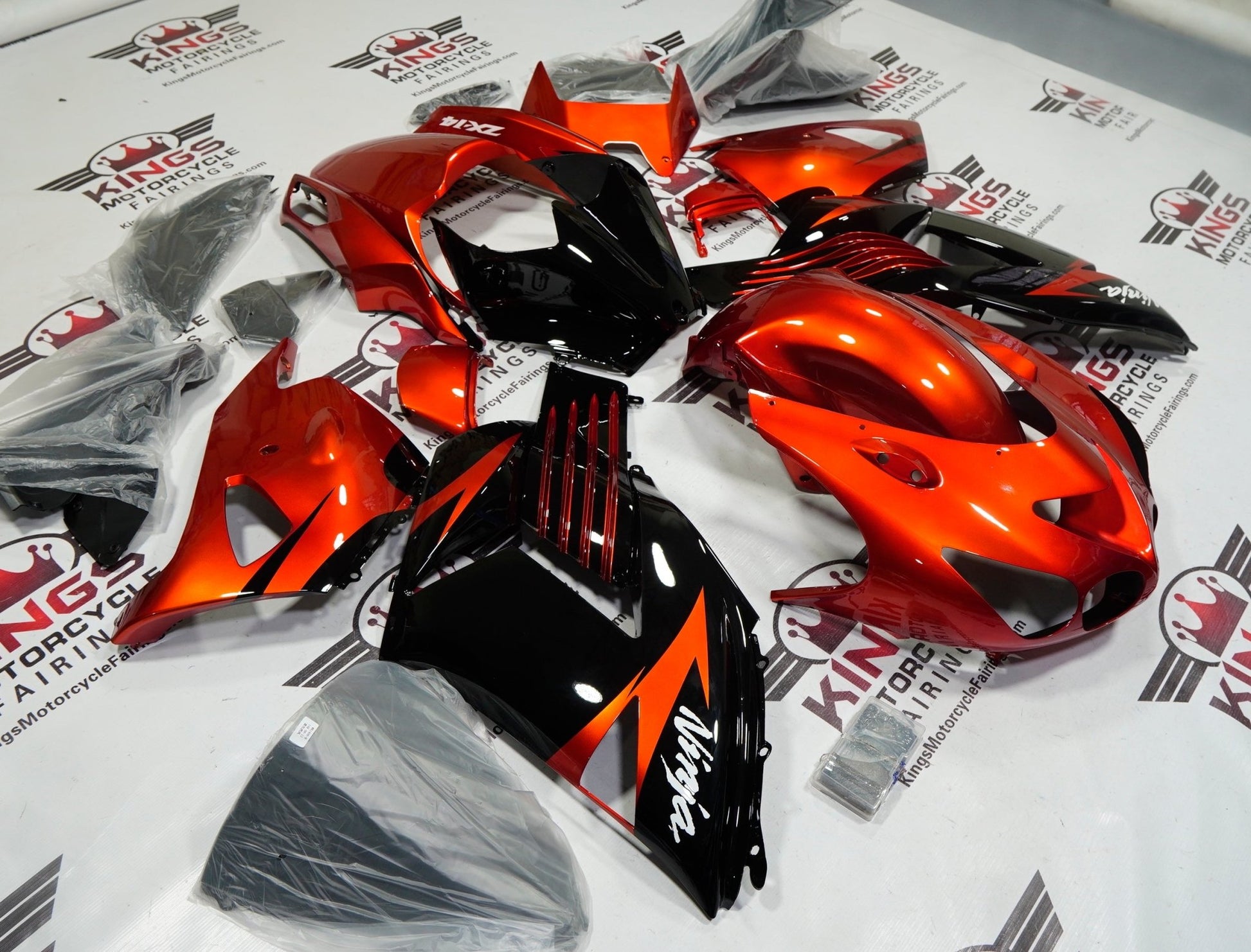 Kawasaki Ninja ZX14R Fairings (2006-2011) Black, Burnt Orange by KingsMotorcycleFairings.com