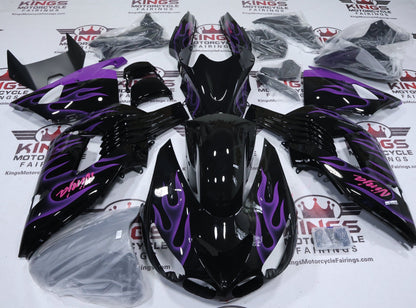 Kawasaki Ninja ZX14R Fairings (2006-2011) Black, Purple Flames, Pink at KingsMotorcycleFairings.com