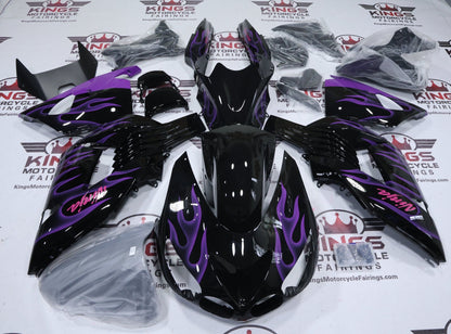 Kawasaki Ninja ZX14R Fairings (2006-2011) Black, Purple Flames at KingsMotorcycleFairings.com