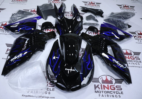 Kawasaki Ninja ZX14R Fairings (2006-2011) Blue Flames, Black at KingsMotorcycleFairings.com