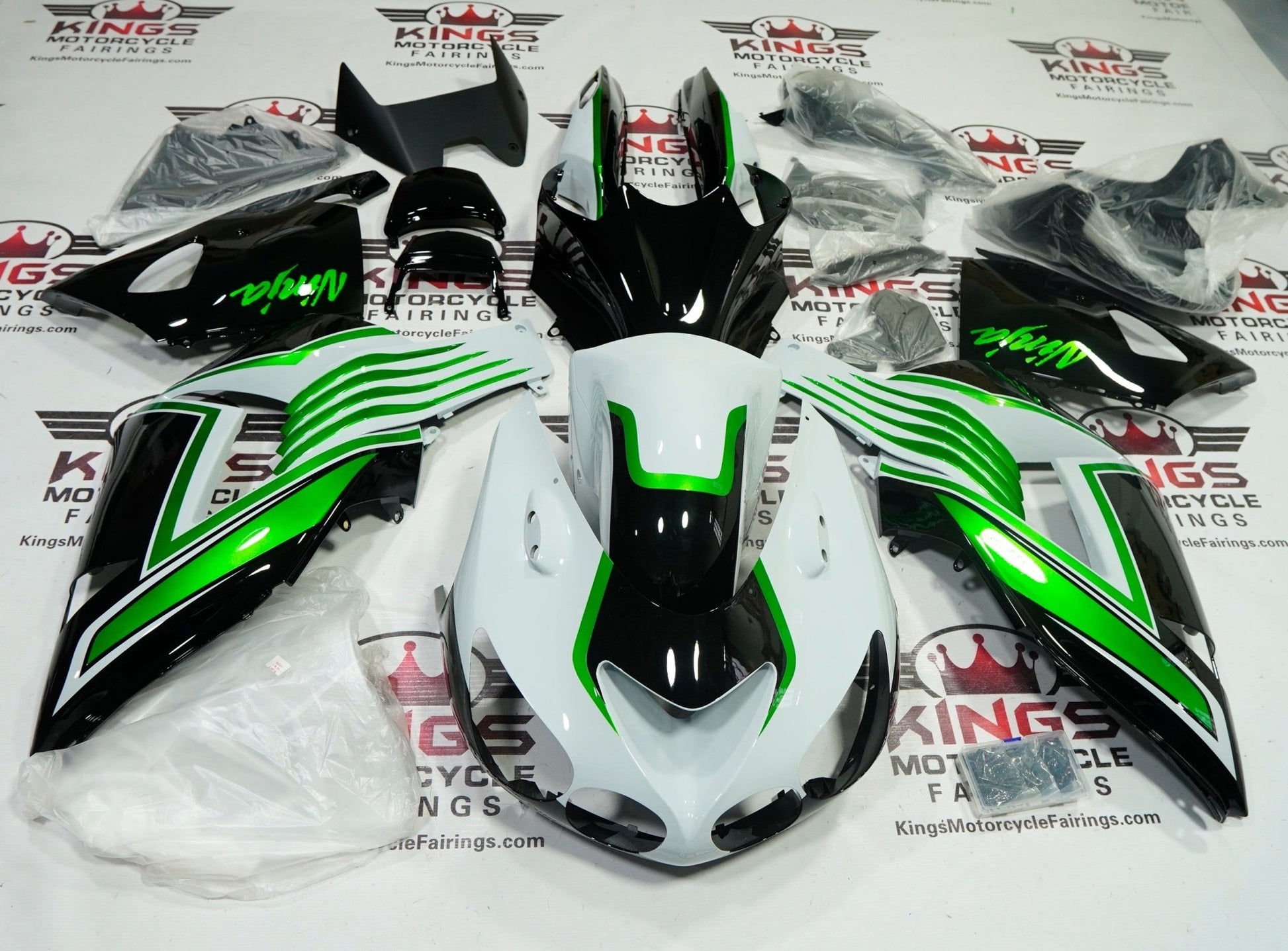 Kawasaki Ninja ZX14R Fairings (2006-2011) Light Gray, Green, Black at KingsMotorcycleFairings.com