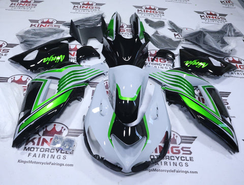 Kawasaki Ninja ZX14R Fairings (2006-2011) Nardo Gray, Green Stripe, Black at KingsMotorcycleFairings.com