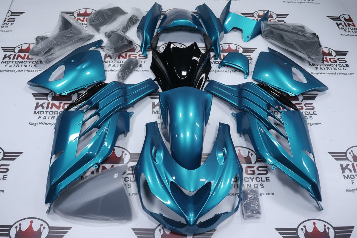 Kawasaki Ninja ZX14R Fairings (2012-2024) Blue Turquoise, Black at KingsMotorcycleFairings.com