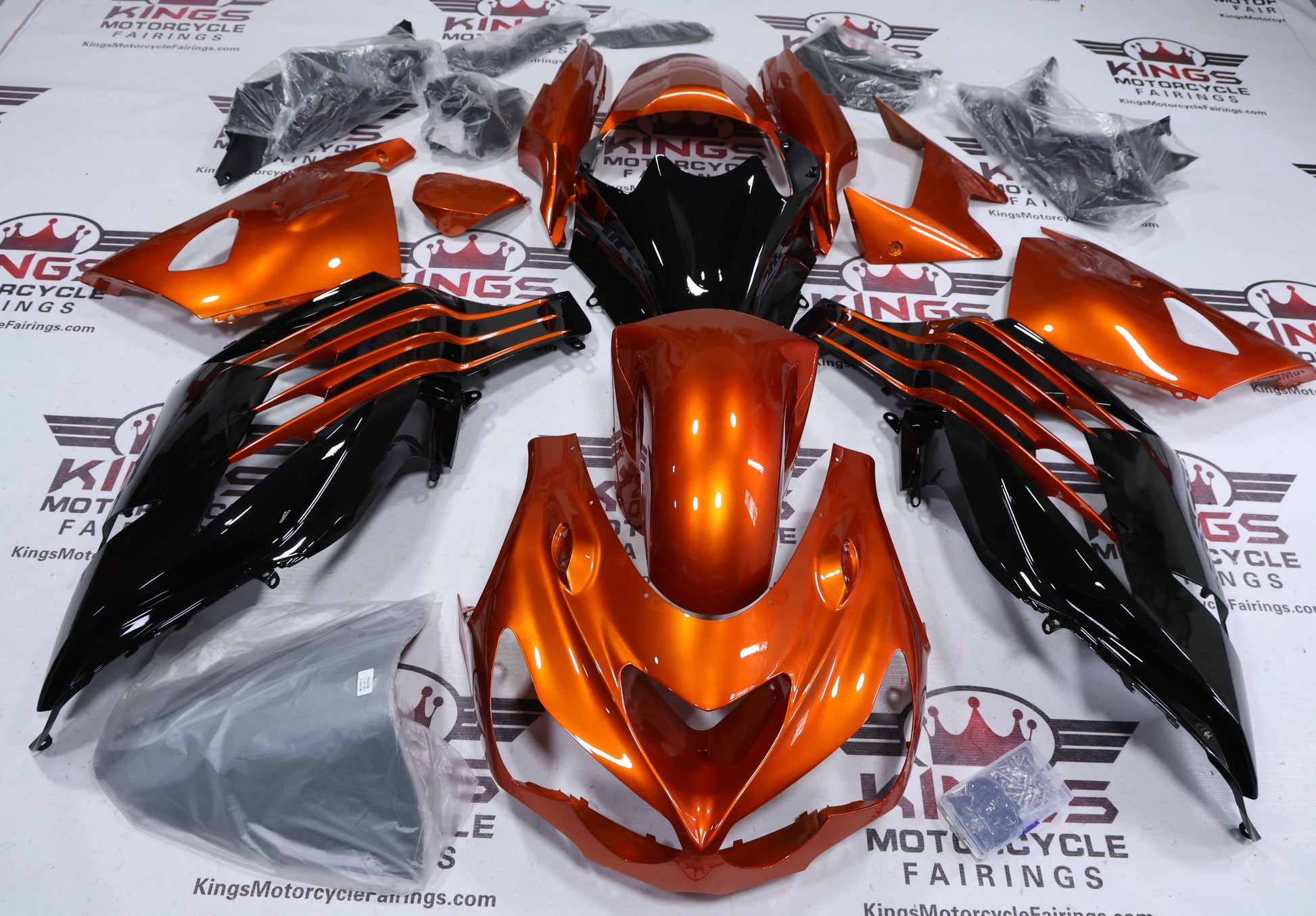 Kawasaki Ninja ZX14R Fairings (2012-2024) Rust Orange, Black at KingsMotorcycleFairings.com