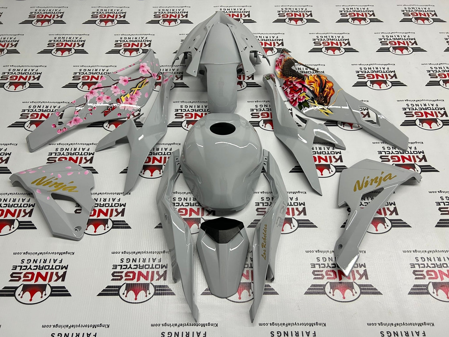 Kawasaki Ninja ZX4R Fairing Kit (2019-2025) Gray, Gold, Dragon Blossoms at KingsMotorcycleFairings.com