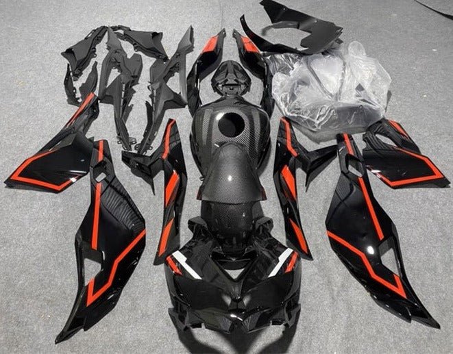 Kawasaki Ninja ZX4R Fairings (2019-2025) Faux Carbon Fiber, Black, Red at KingsMotorcycleFairings.com