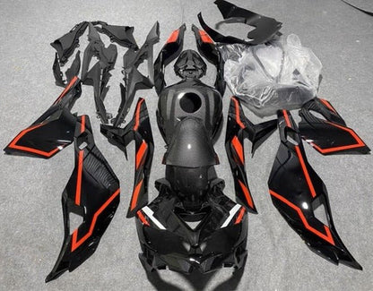 Kawasaki Ninja ZX4R Fairings (2019-2025) Faux Carbon Fiber, Black, Red at KingsMotorcycleFairings.com