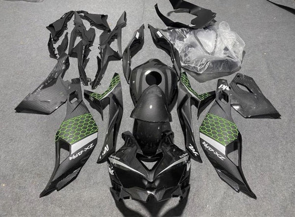Kawasaki Ninja ZX4R Fairings (2019-2025) Faux Carbon Fiber, Green, Gray at KingsMotorcycleFairings.com