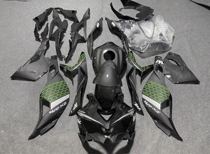 Kawasaki Ninja ZX4RR Fairing kit (2019-2025) Faux Carbon Fiber, Green, Gray at KingsMotorcycleFairings.com