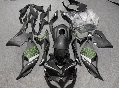 Kawasaki Ninja ZX4RR Fairing kit (2019-2025) Faux Carbon Fiber, Green, Gray at KingsMotorcycleFairings.com