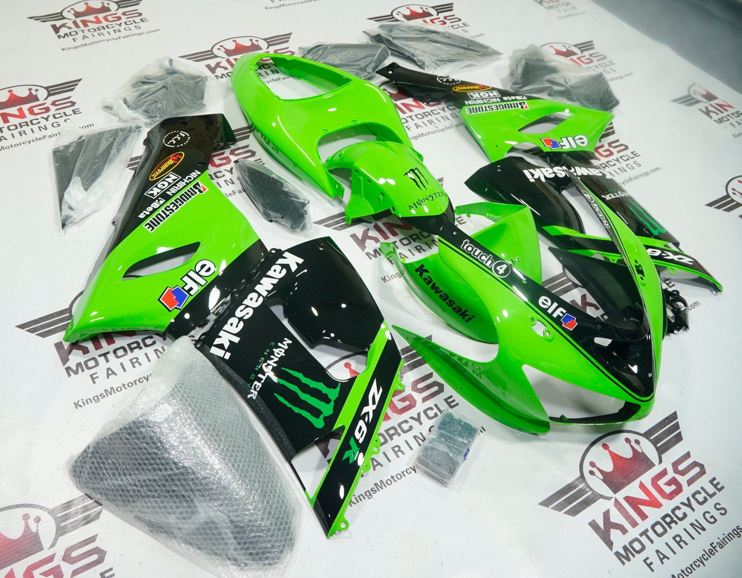 Kawasaki Ninja ZX6R 636 Fairings (2005-2006) Green, Black, White elf at KingsMotorcycleFairings.com