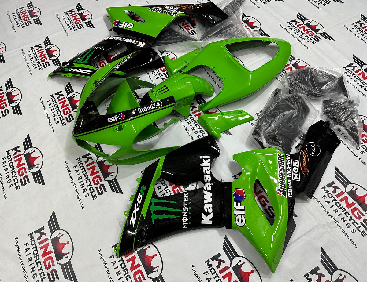 Kawasaki Ninja ZX6R 636 Fairings (2005-2006) Monster Green, Black at KingsMotorcycleFairings.com