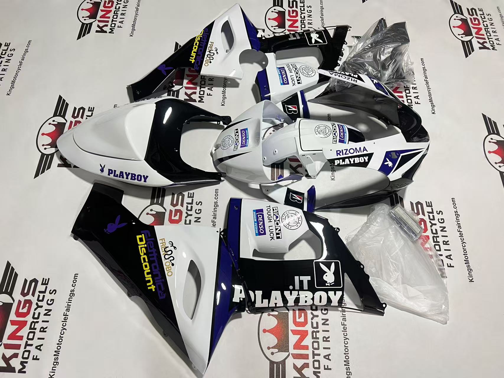 Kawasaki Ninja ZX6R 636 Fairings (2005-2006) Playboy White, Black, Purple at KingsMotorcycleFairings.com