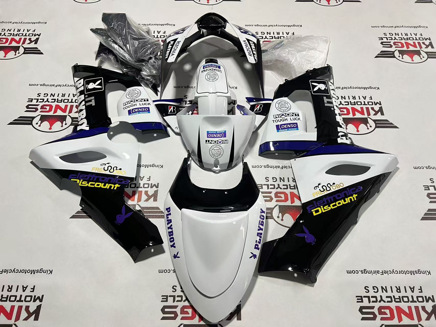 Kawasaki Ninja ZX6R 636 Fairings (2005-2006) Playboy White, Black, Purple from KingsMotorcycleFairings.com