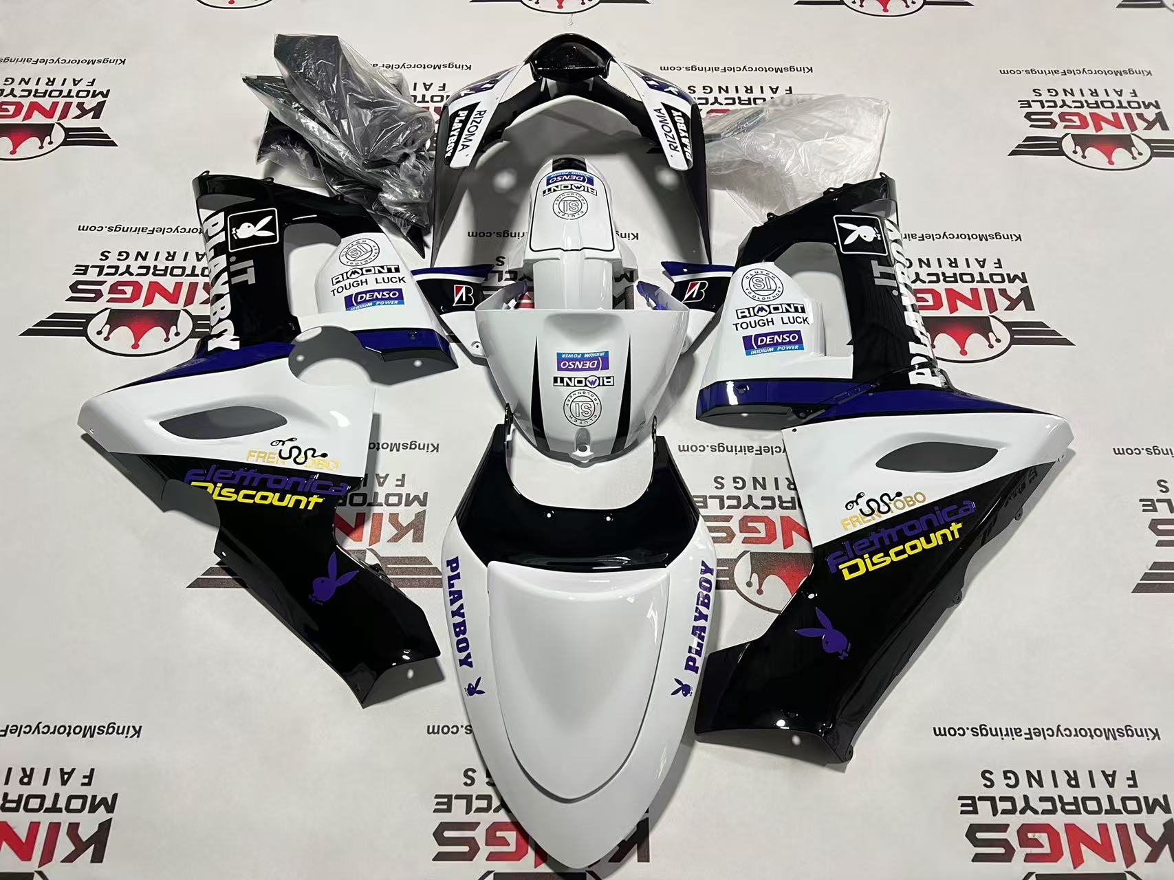 Kawasaki Ninja ZX6R 636 Fairings (2005-2006) Playboy White, Black, Purple from KingsMotorcycleFairings.com