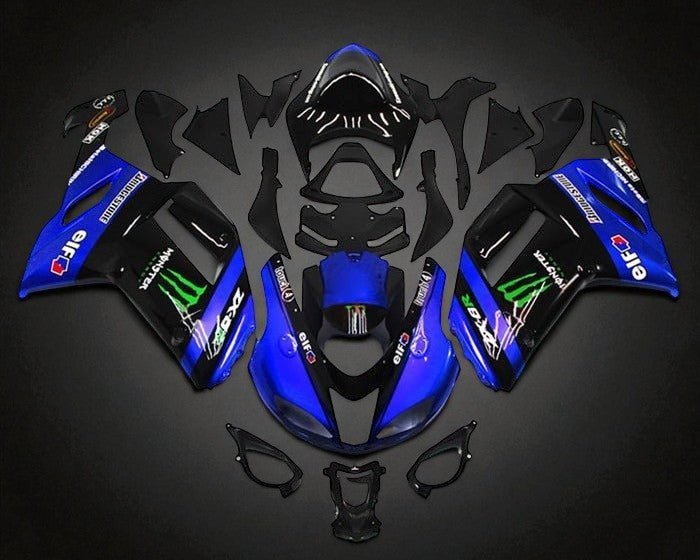 Kawasaki Ninja ZX6R 636 Fairings (2007-2008) Blue, Black, Green Monster at KingsMotorcycleFairings.com