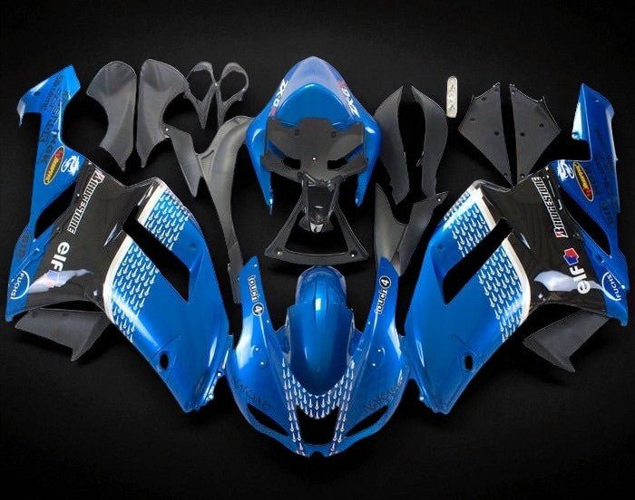 Kawasaki Ninja ZX6R 636 Fairings (2007-2008) Blue, Black, White Pattern at KingsMotorcycleFairings.com