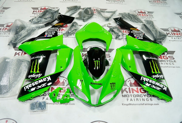 Kawasaki Ninja ZX6R 636 Fairings (2007-2008) Green, Black, White Energy at KingsMotorcycleFairings.com