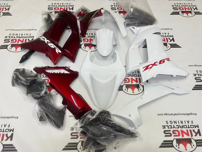 Fairings for Kawasaki Ninja ZX6R 636 (2007-2008) Split White, Red at kingsMotorcycleFairings.com