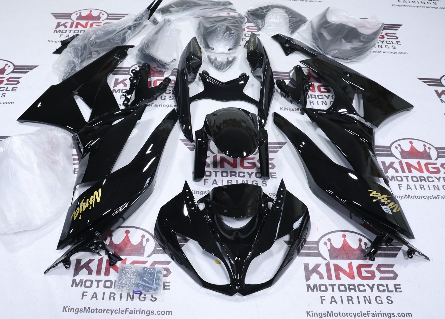 Kawasaki Ninja ZX6R 636 Fairings (2009-2012) Black, Gold at KingsMotorcycleFairings.com