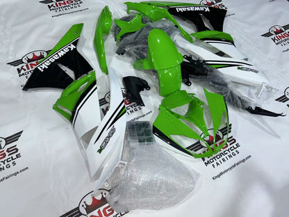 Kawasaki Ninja ZX6R 636 Fairings (2009-2012) White, Green, Black Stripe at KingsMotorcycleFairings.com