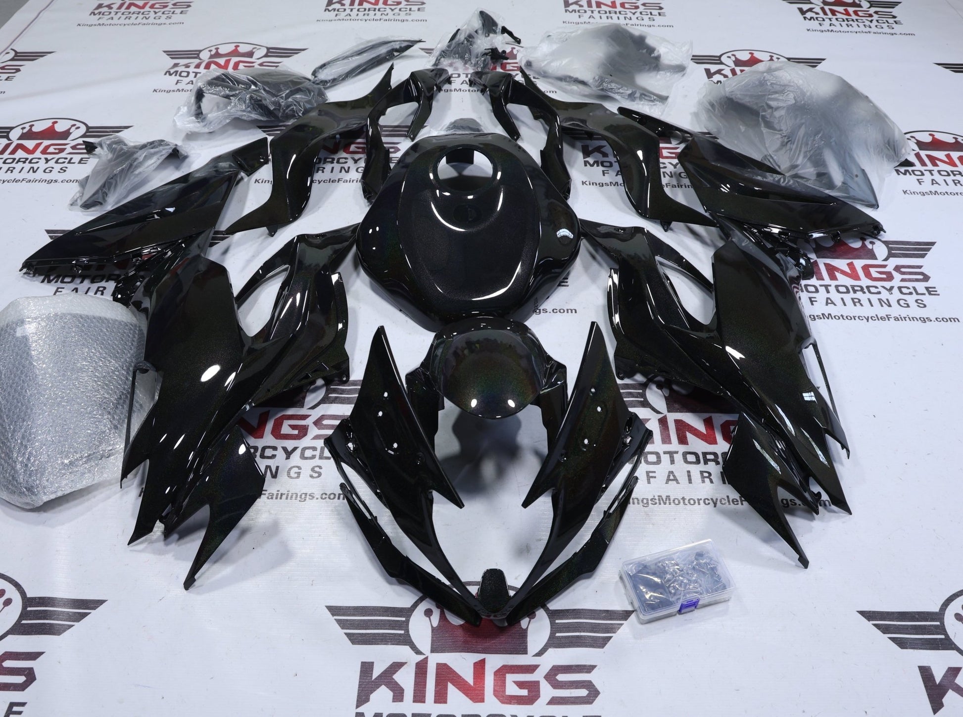 Kawasaki Ninja ZX6R 636 Fairings (2019-2023) Black Metallic Rainbow Glitter from KingsMotorcycleFairings.com