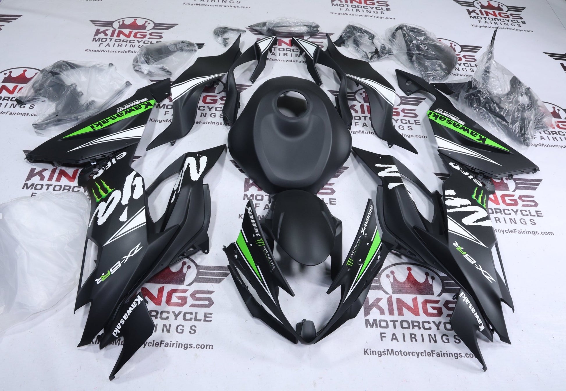 Kawasaki Ninja ZX6R 636 Fairings (2019-2023) Matte Black, White, Green Elf at KingsMotorcycleFairings.com
