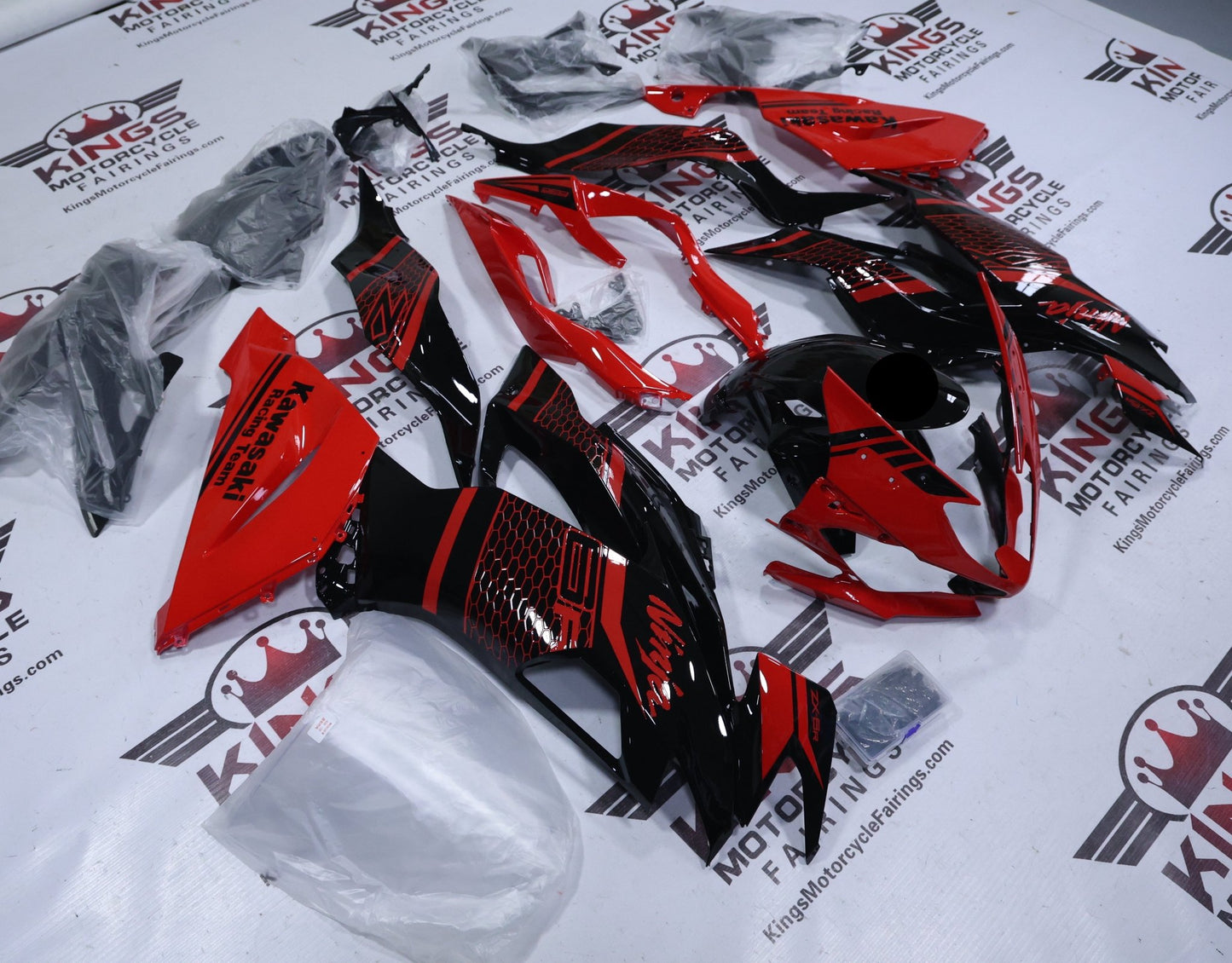 Kawasaki Ninja ZX6R 636 Fairings (2019-2023) Red, Black Honeycomb at KingsMotorcycleFairings.com