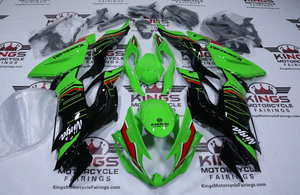 Kawasaki Ninja ZX6R 636 Fairings (2024-2025) Green, Black, Red Stripe at KingsMotorcycleFairings.com