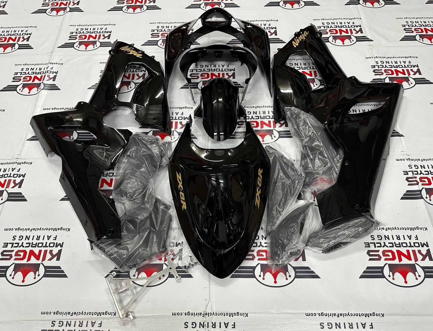Kawasaki Ninja ZX6R 636 (2005-2006) Black, Gold Fairings at KingsMotorcycleFairings.com