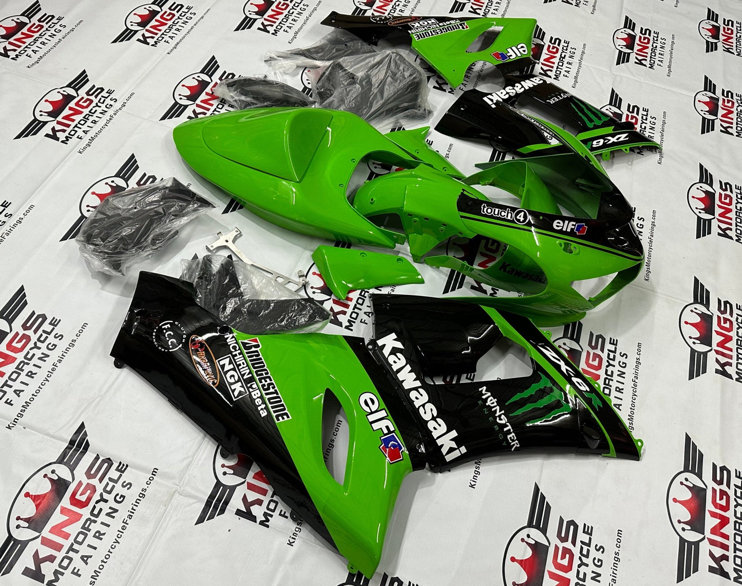 Kawasaki Ninja ZX6R Fairings (2005-2006) Green, Black, Monster Elf at KingsMotorcycleFairings.com
