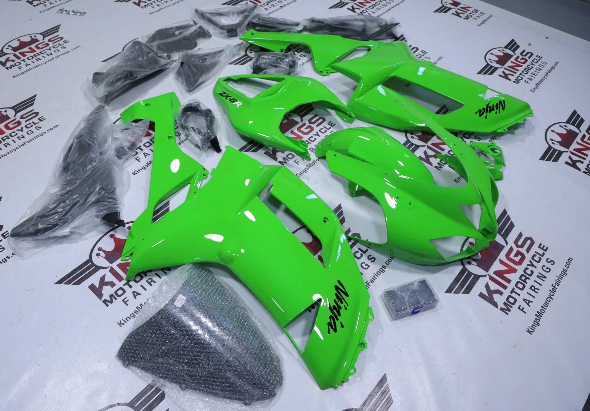 Kawasaki Ninja ZX6R Fairings (2007-2008) Lime Green at KingsMotorcycleFairings.com