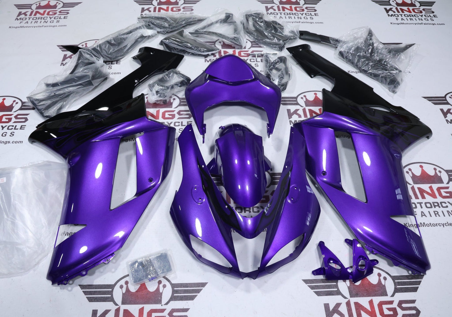 Kawasaki Ninja ZX6R Fairings (2007-2008) Purple Flames from KingsMotorcycleFairings.com