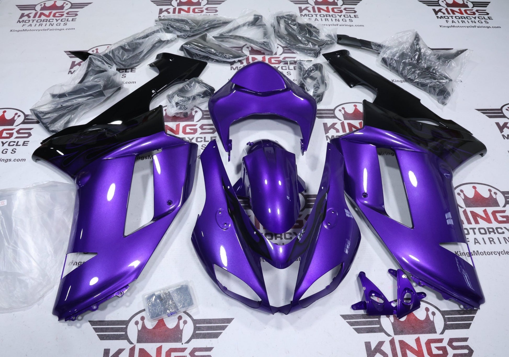 Kawasaki Ninja ZX6R Fairings (2007-2008) Purple Flames from KingsMotorcycleFairings.com