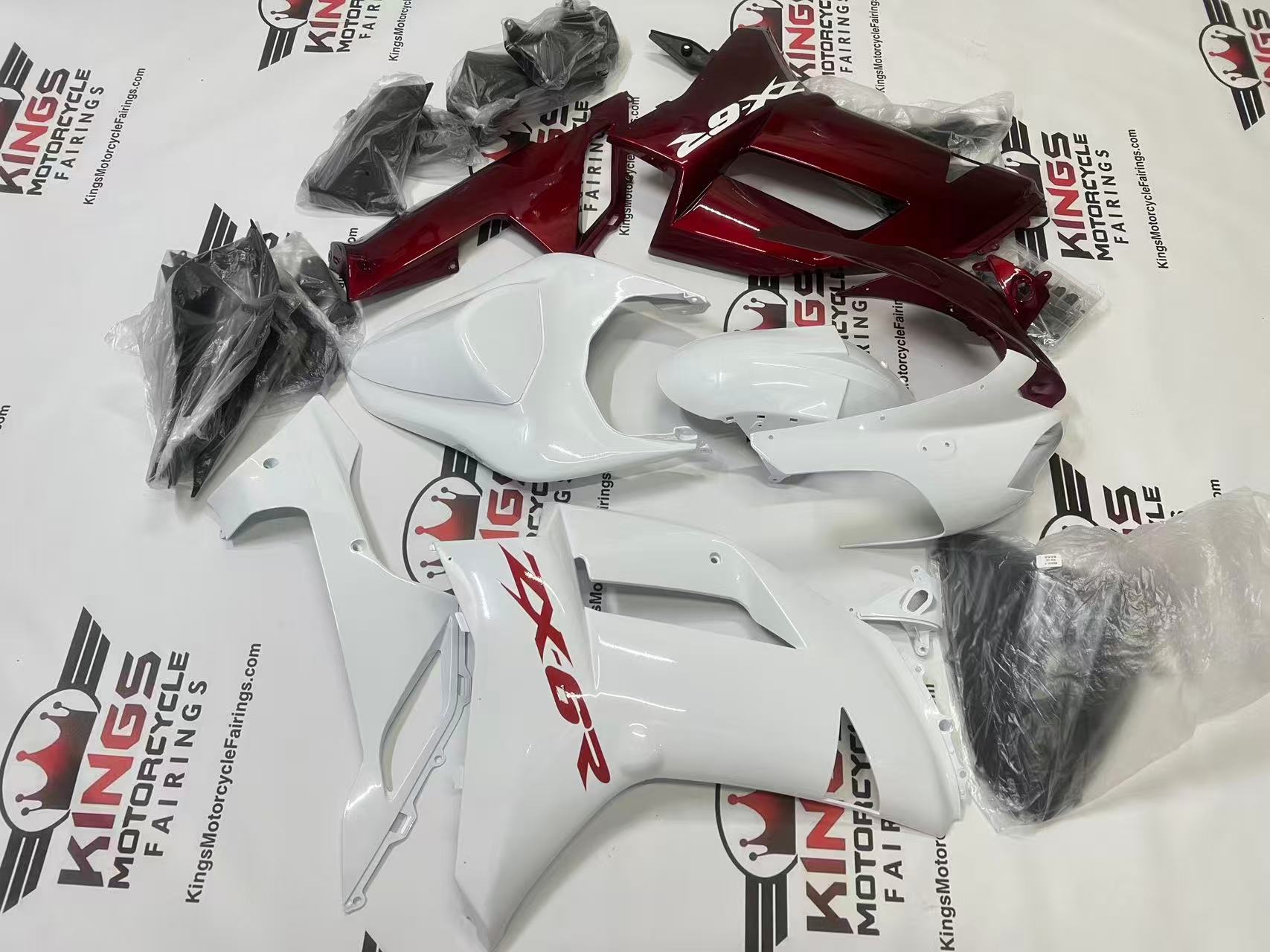 Kawasaki Ninja ZX6R Fairings (2007-2008) Split White, Red at kingsMotorcycleFairings.com