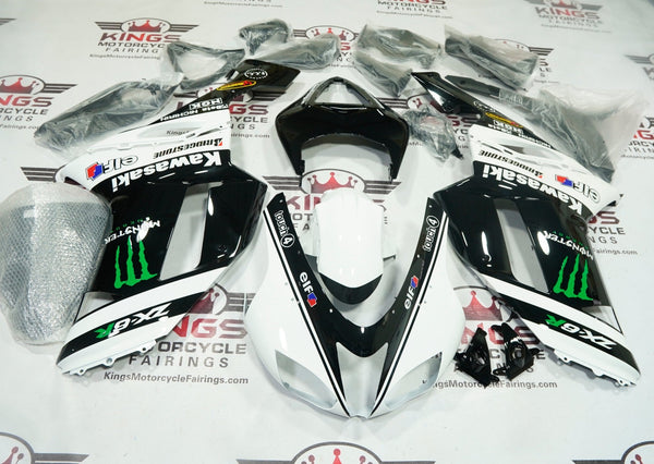 Kawasaki Ninja ZX6R Fairings (2007-2008) White, Black, Green Monster Energy at KingsMotorcycleFairings.com