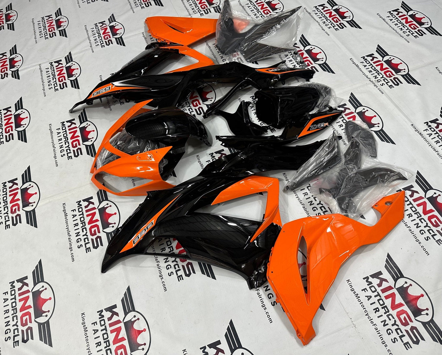 Kawasaki Ninja ZX6R Fairings (2013-2018) Orange, Black, Silver at KingsMotorcycleFairings.com